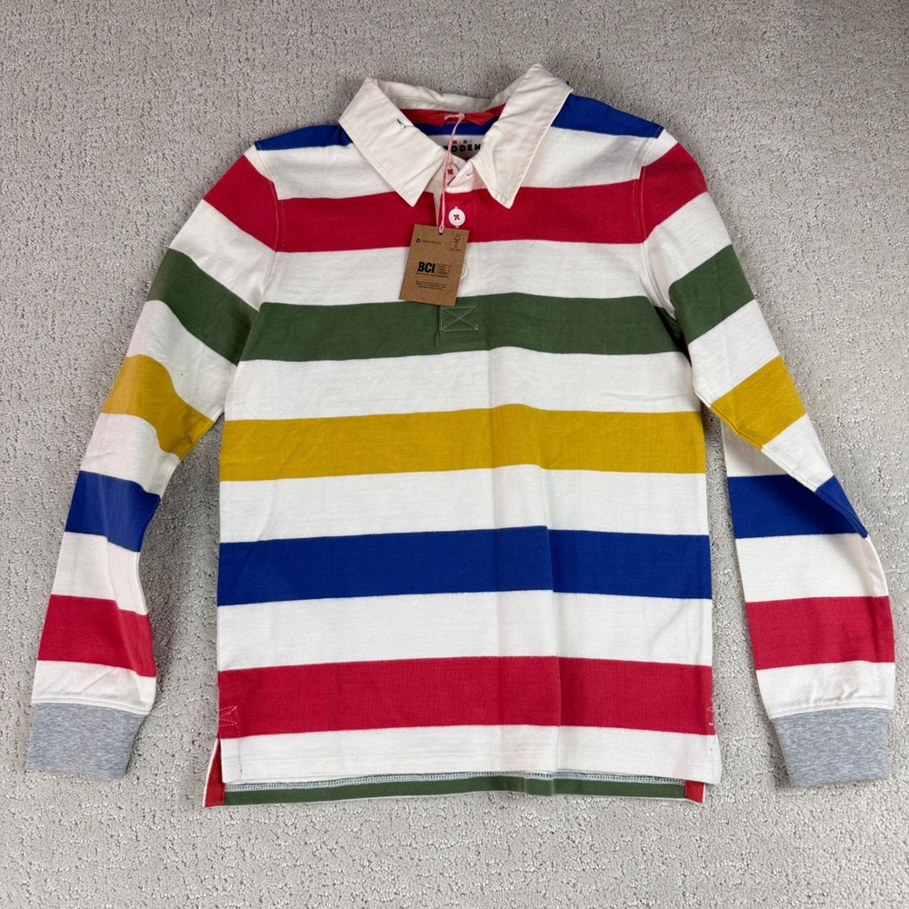 Mini Boden Rugby Shirt Kids 11-12Y Multicolor Striped Long Sleeve Cotton Blend